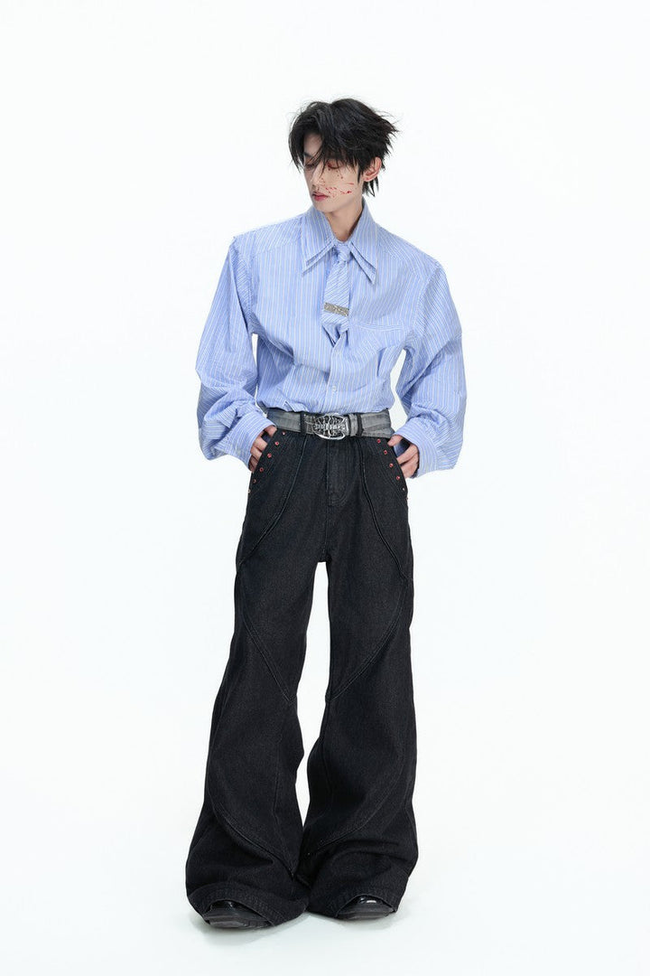 Striped Shoulder Pad Tie Shirt