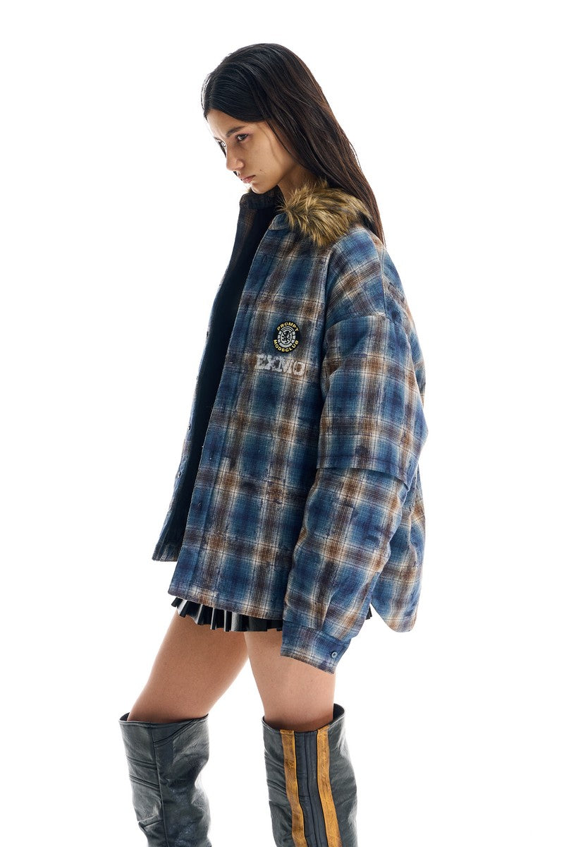 Plaid Layered Fleece Shirt Jacket