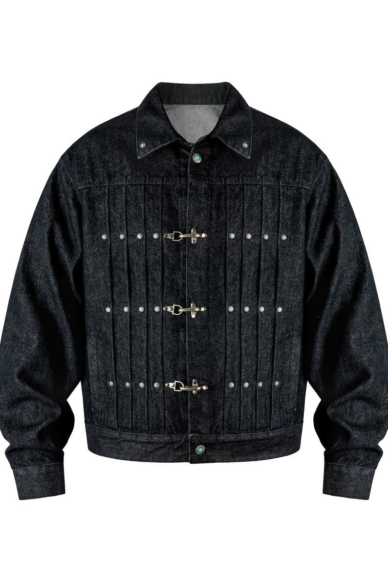 Studded Pleated Denim Jacket