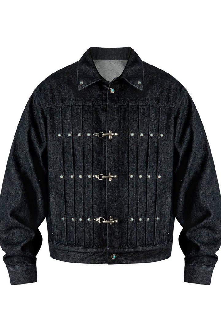 Studded Pleated Denim Jacket