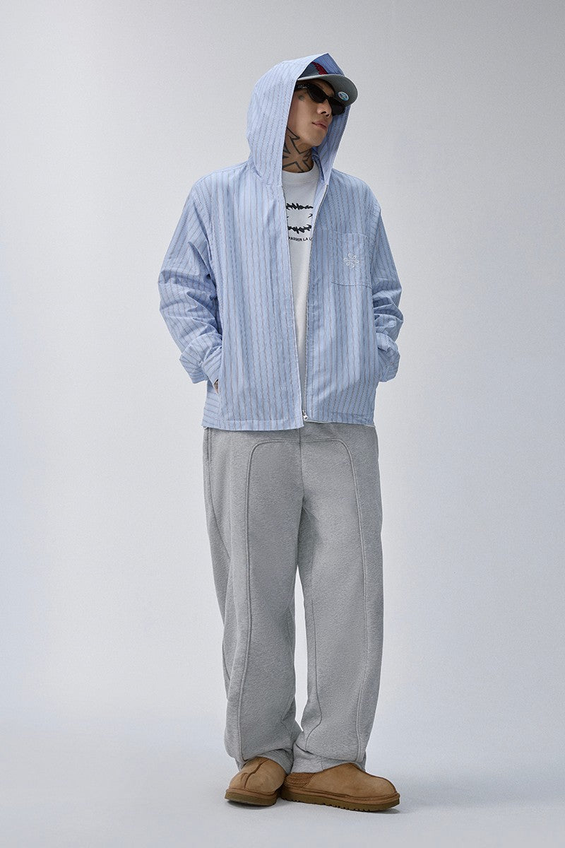 Striped Zip Hooded Shirt Jacket
