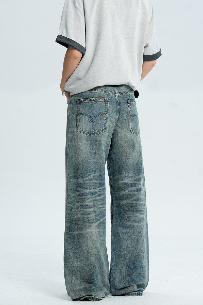 Whiskered Washed Loose Jeans