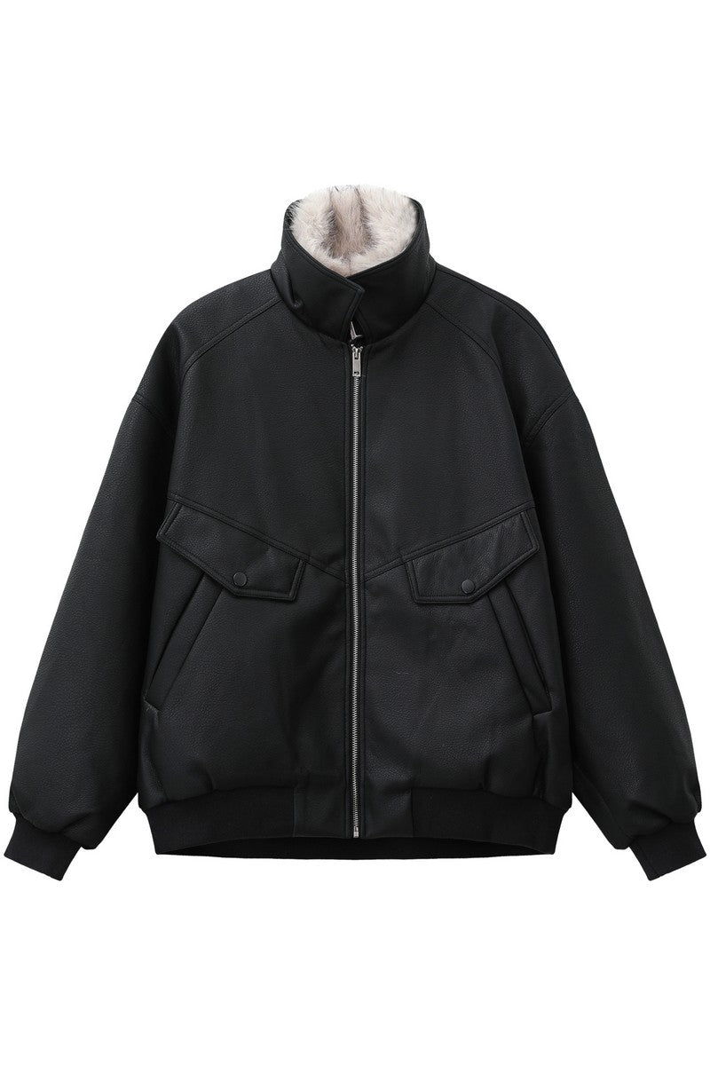Faux Shearling Lined Leather Jacket