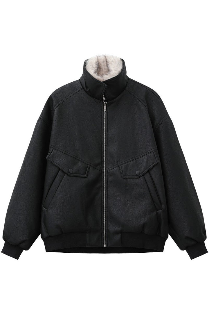 Faux Shearling Lined Leather Jacket