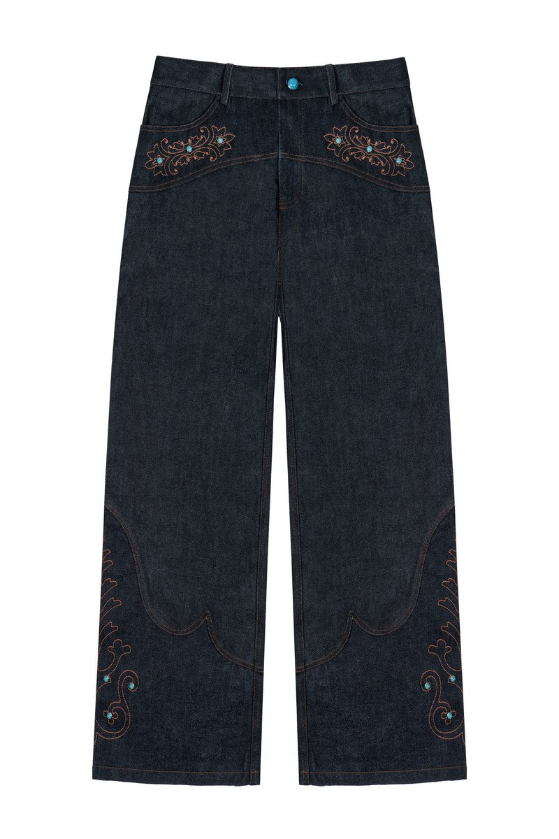 Embroidered Western Straight Jeans