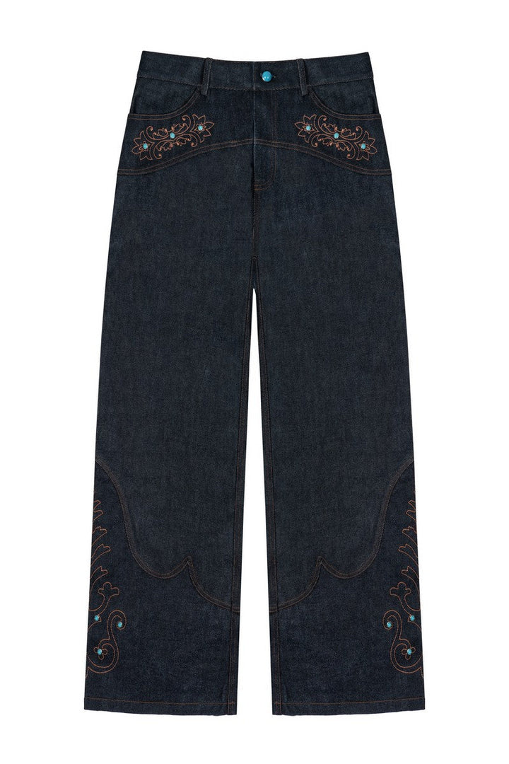 Embroidered Western Straight Jeans
