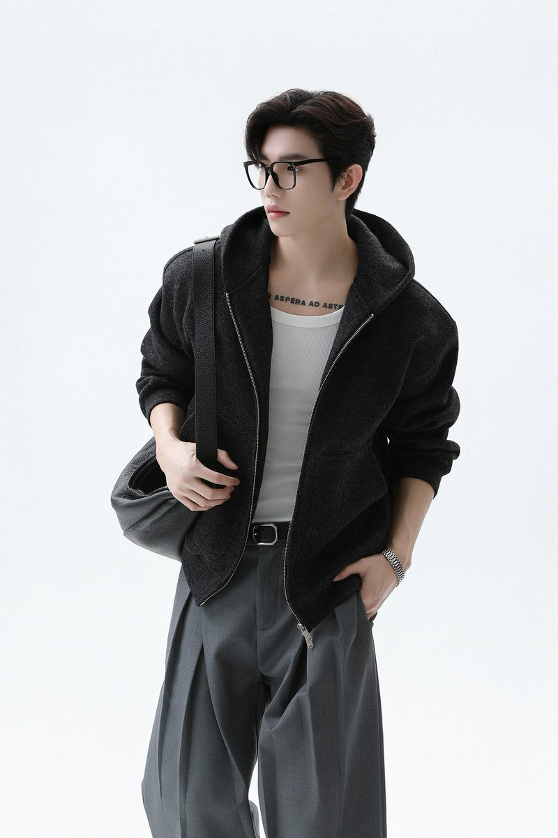 Wool Blend Hooded Cardigan