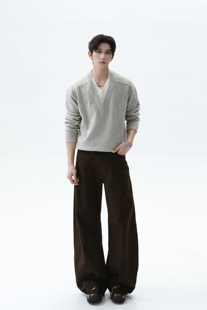 Layered Look Wool V Neck Sweater