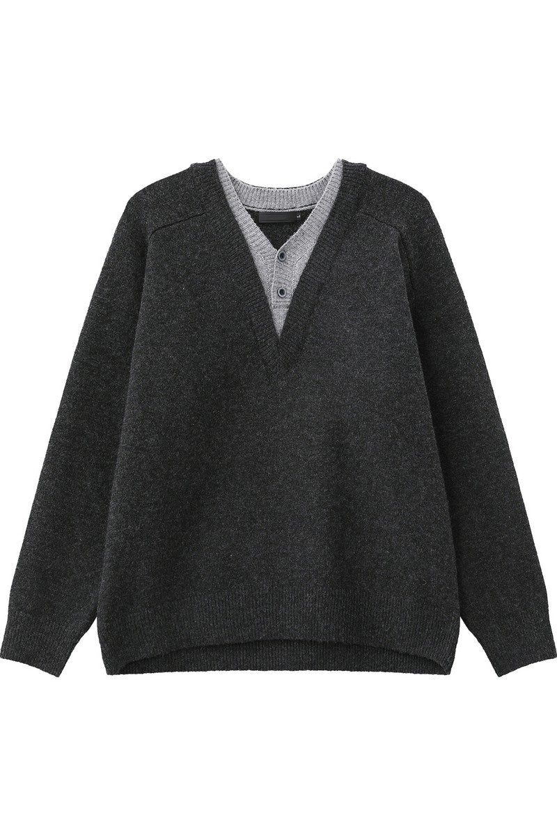 Layered Look Wool V Neck Sweater