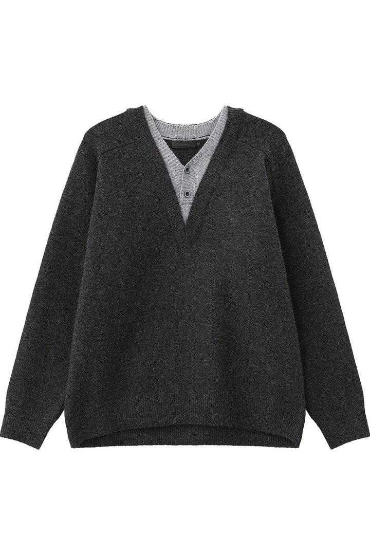 Layered Look Wool V Neck Sweater