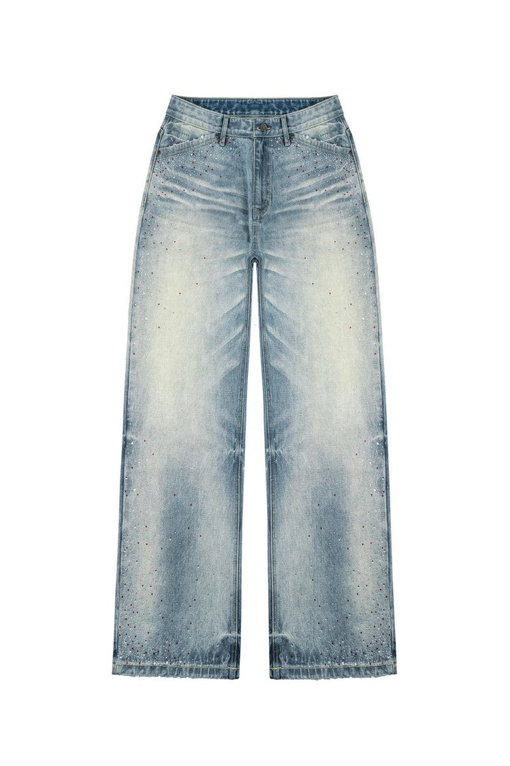 Washed Rhinestone Straight Jeans
