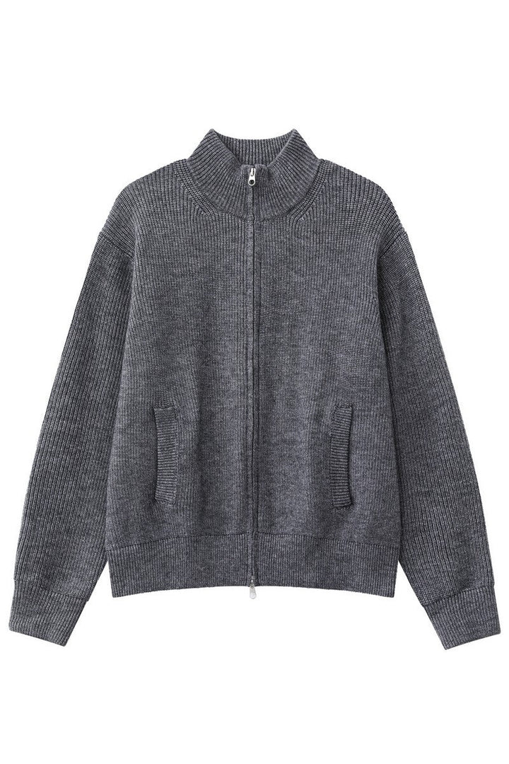 Wool Zip Up Stand Collar Cardigan