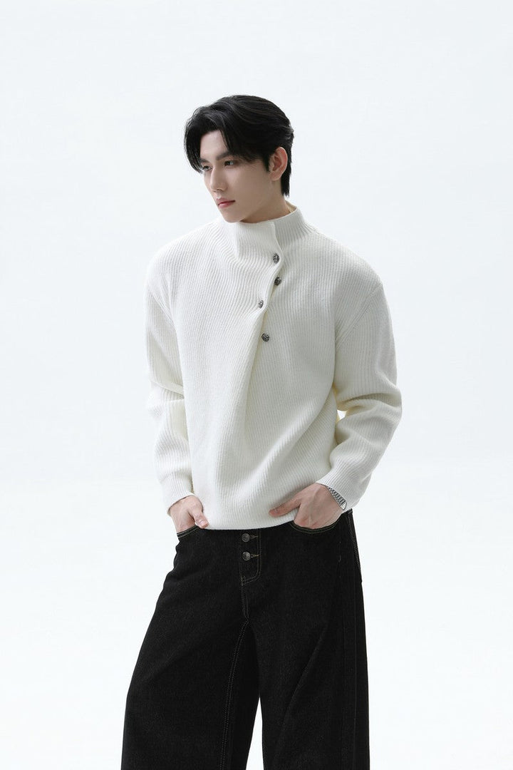 Button Detail Mock Neck Sweater