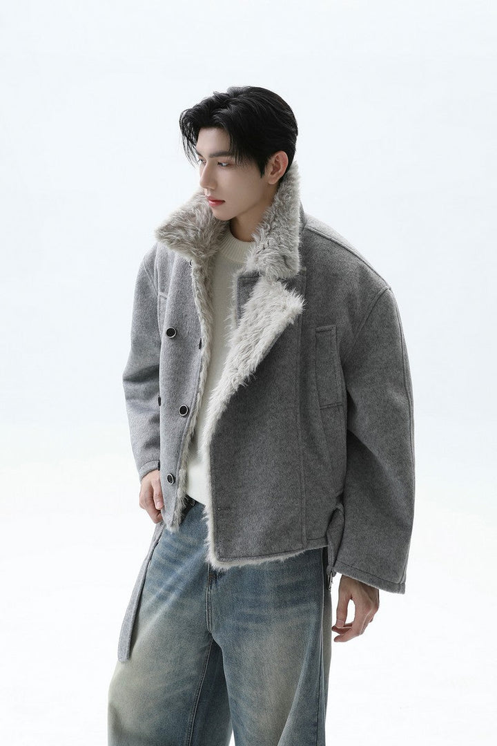 Double Breasted Fur Collar Jacket