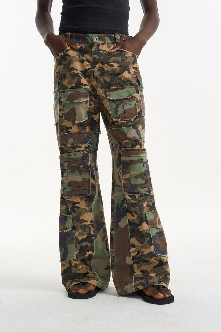 Washed Camo Flare Cargo Pants