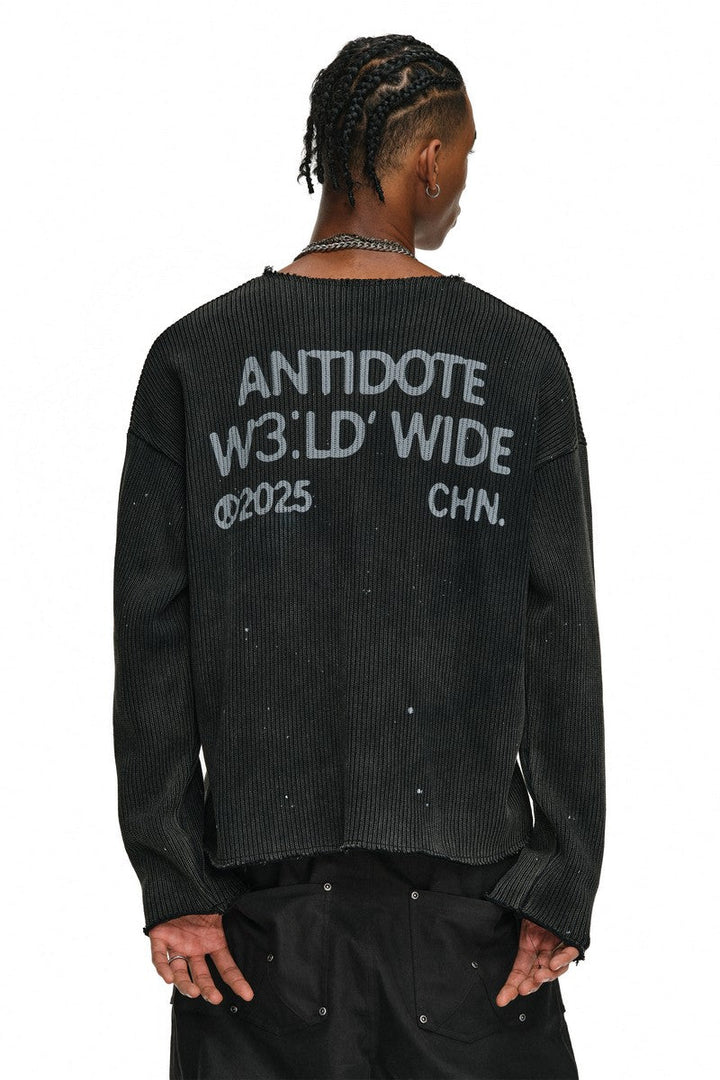 Distressed Paint V-Neck Sweater