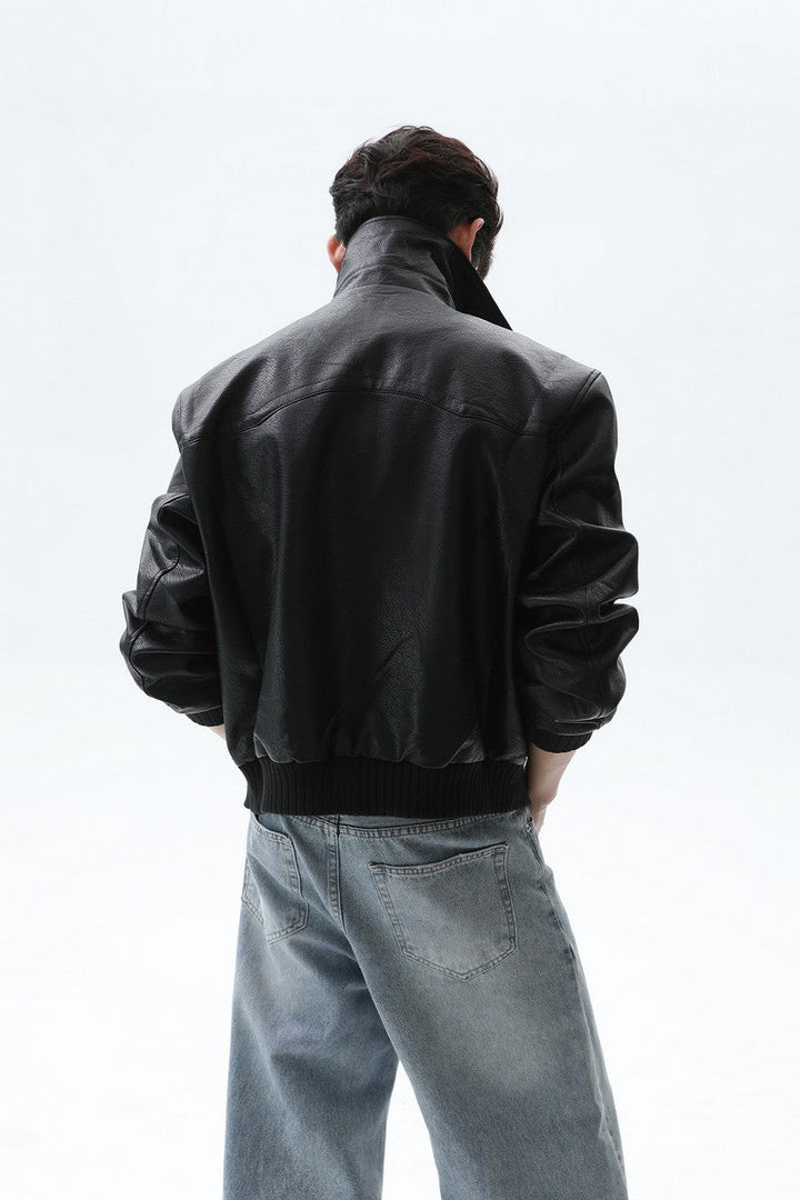 Cropped PU Leather Biker Jacket