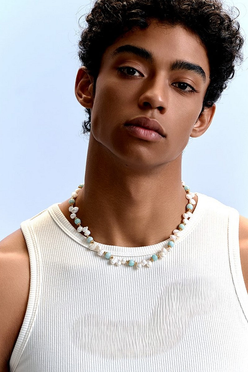 Amazonite Pearl Pendant Necklace