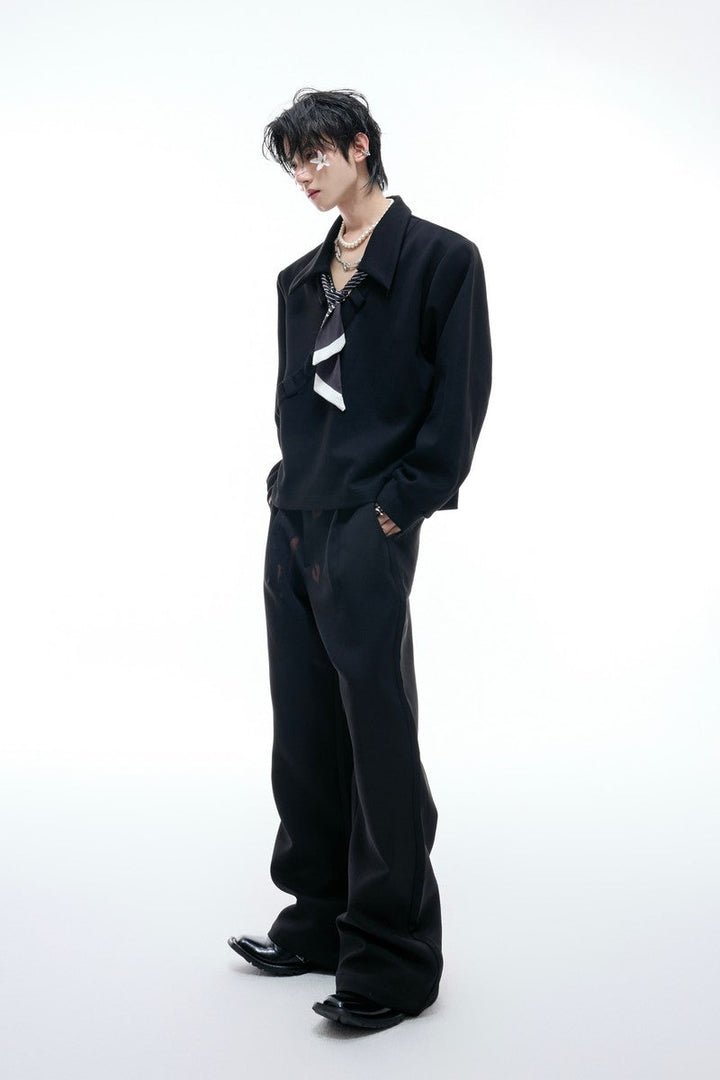 Striped Scarf V-Neck Polo Sweatshirt