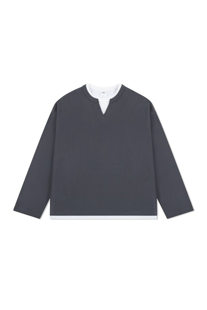Waffle Layered Henley Long Sleeve
