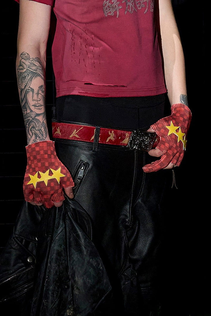 Star Checkered Fingerless Gloves