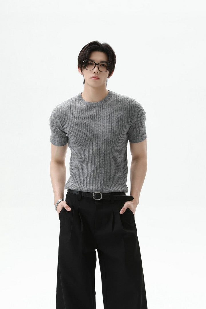 Cable Rib Knit Wool Tee