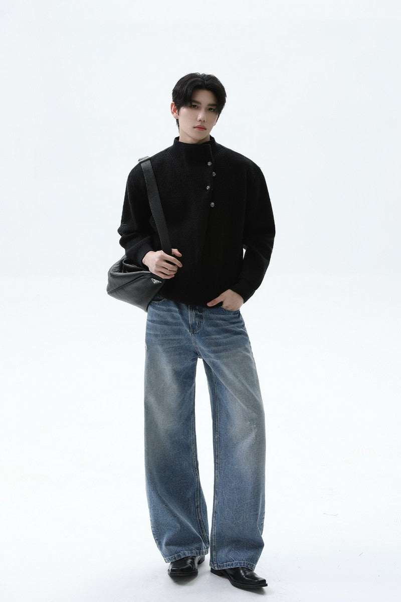 Button Detail Mock Neck Sweater