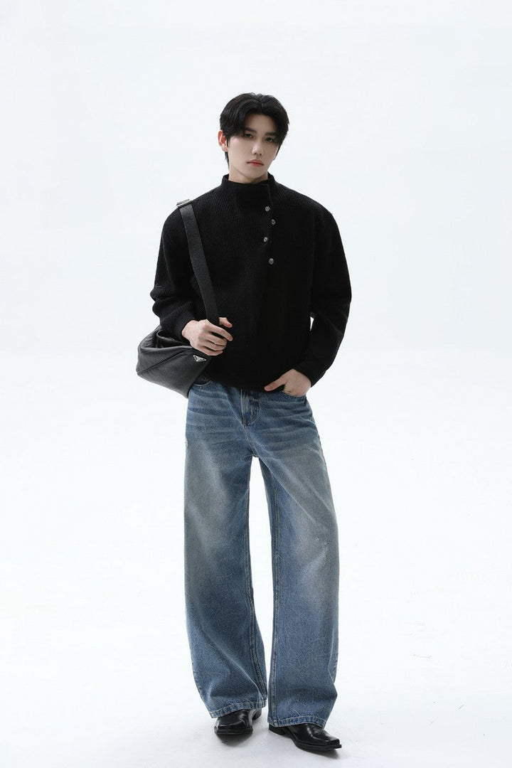 Button Detail Mock Neck Sweater