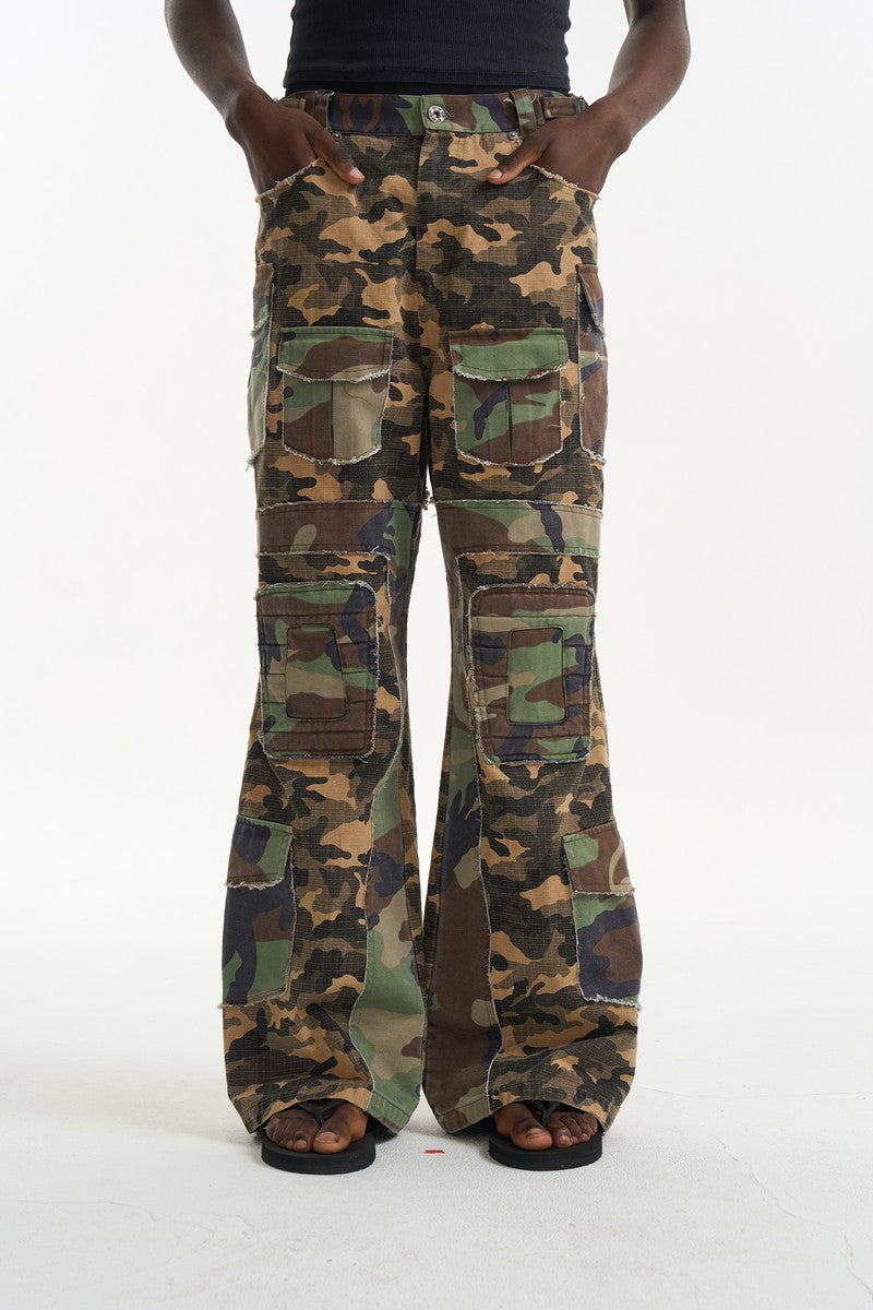 Washed Camo Flare Cargo Pants