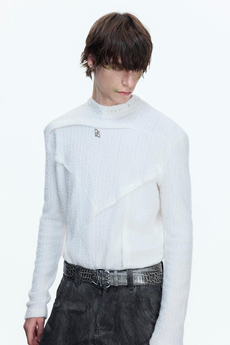 Fleece Pearl Trim Mock Neck Tee