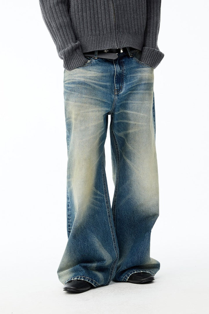 Distressed Whisker Washed Jeans