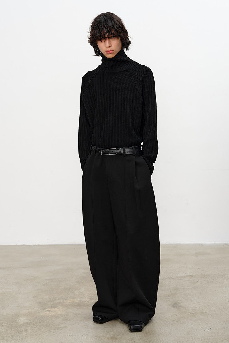 Ribbed Zip High Neck Sweater