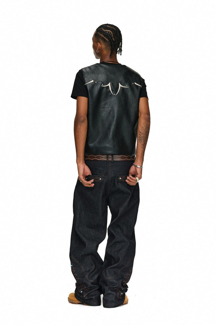 Studded PU Western Biker Vest