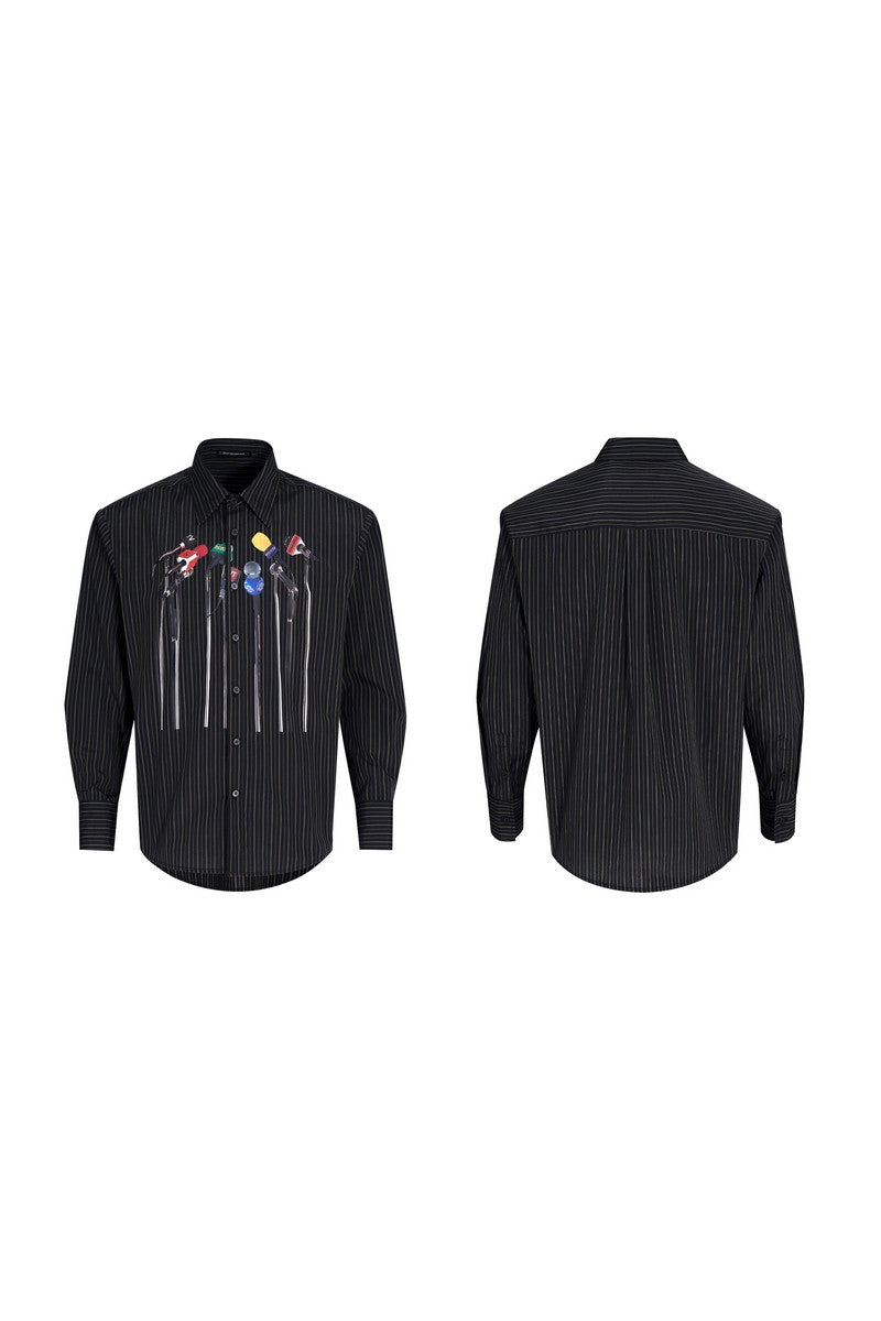 Microphone Print Striped Shirt
