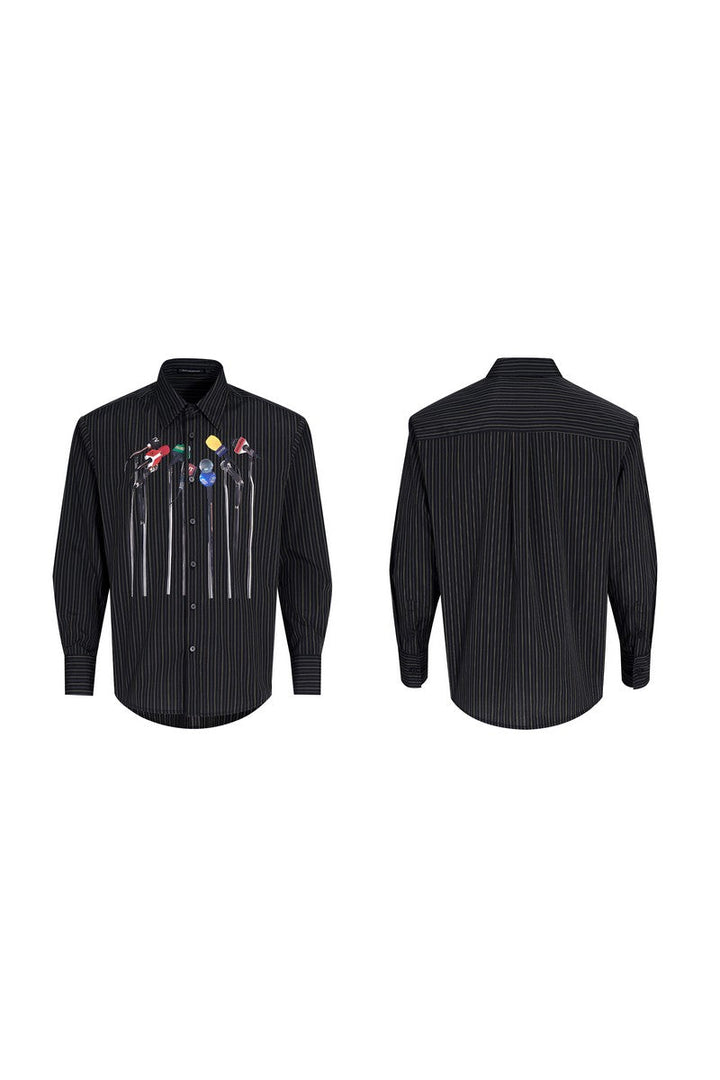 Microphone Print Striped Shirt