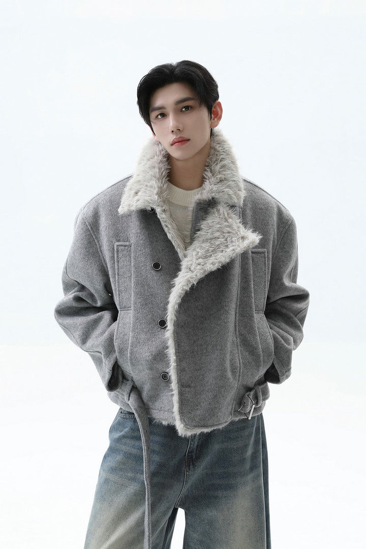 Double Breasted Fur Collar Jacket