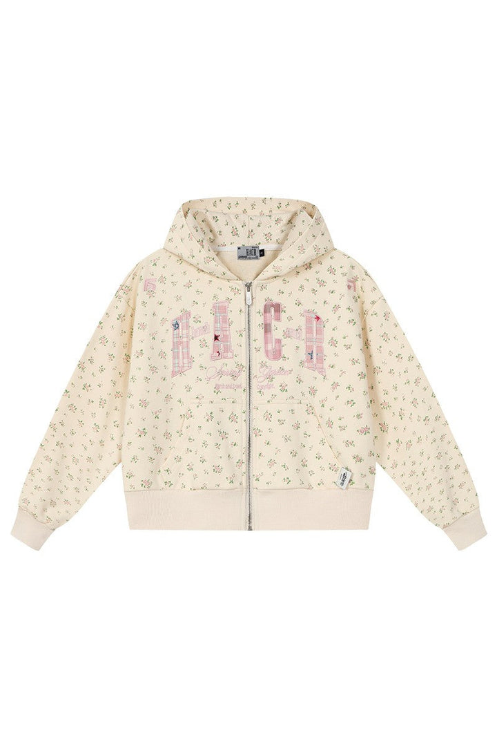 Floral Embroidery Zip Up Hoodie