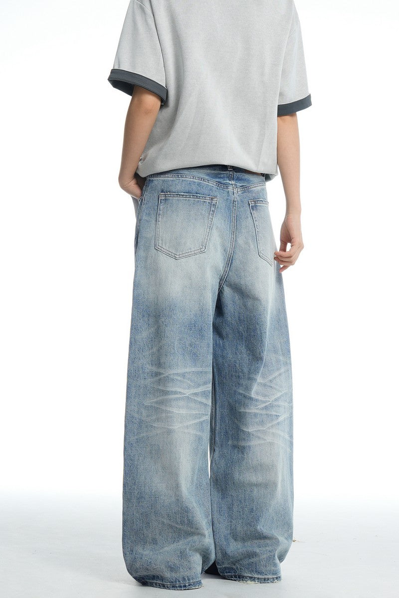 Whiskered Cleanfit Baggy Jeans