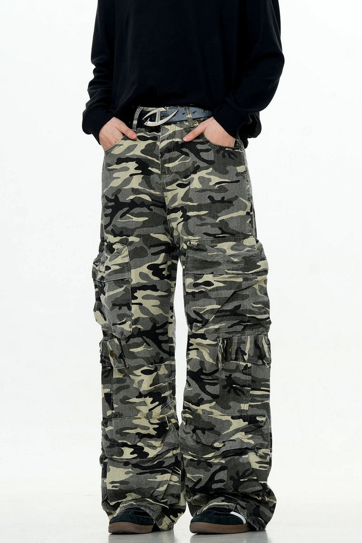 Distressed Camo Cargo Pants
