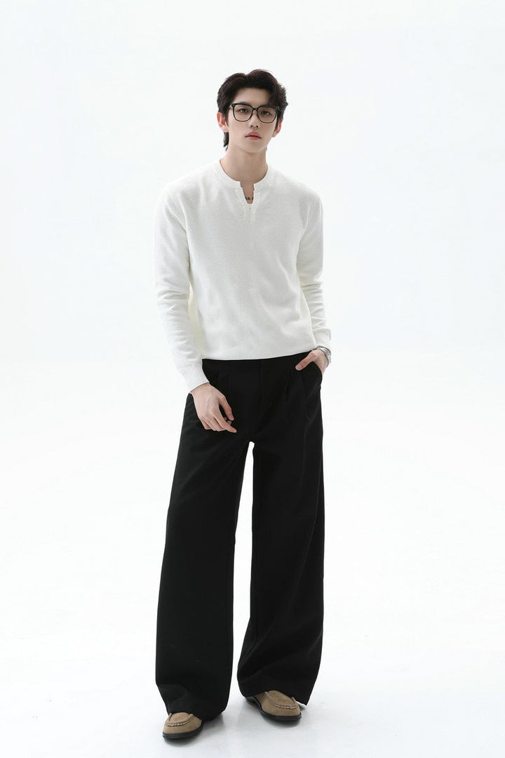 Textured V Neck Knit Sweater