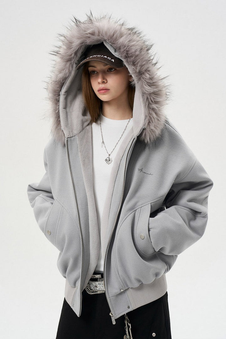 Paneled Fur Collar Jacket