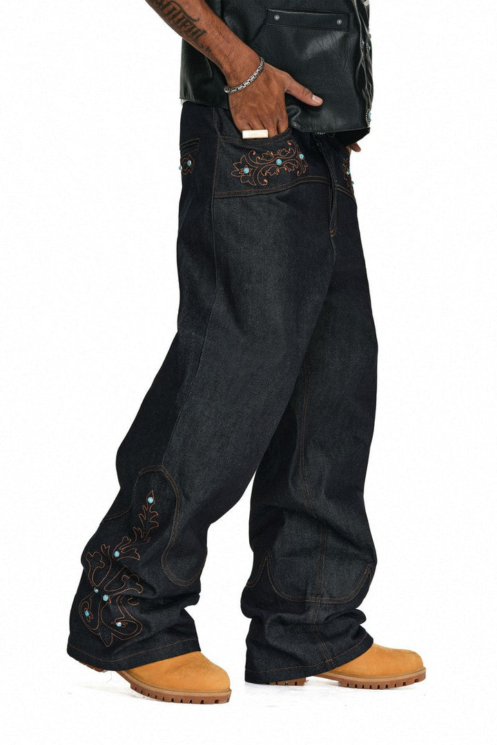 Embroidered Western Straight Jeans