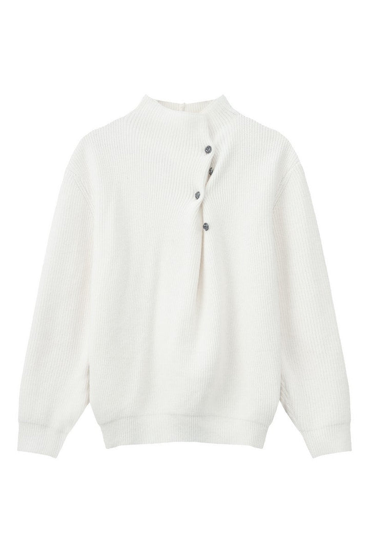 Button Detail Mock Neck Sweater