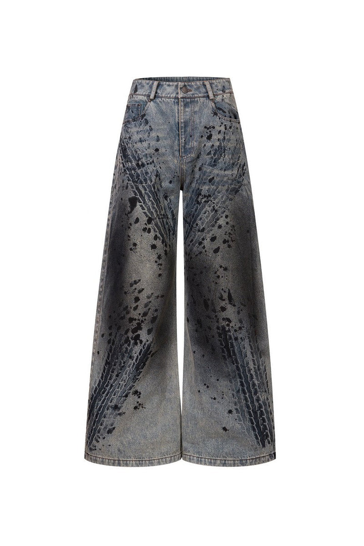 Tire Print Distressed Jeans