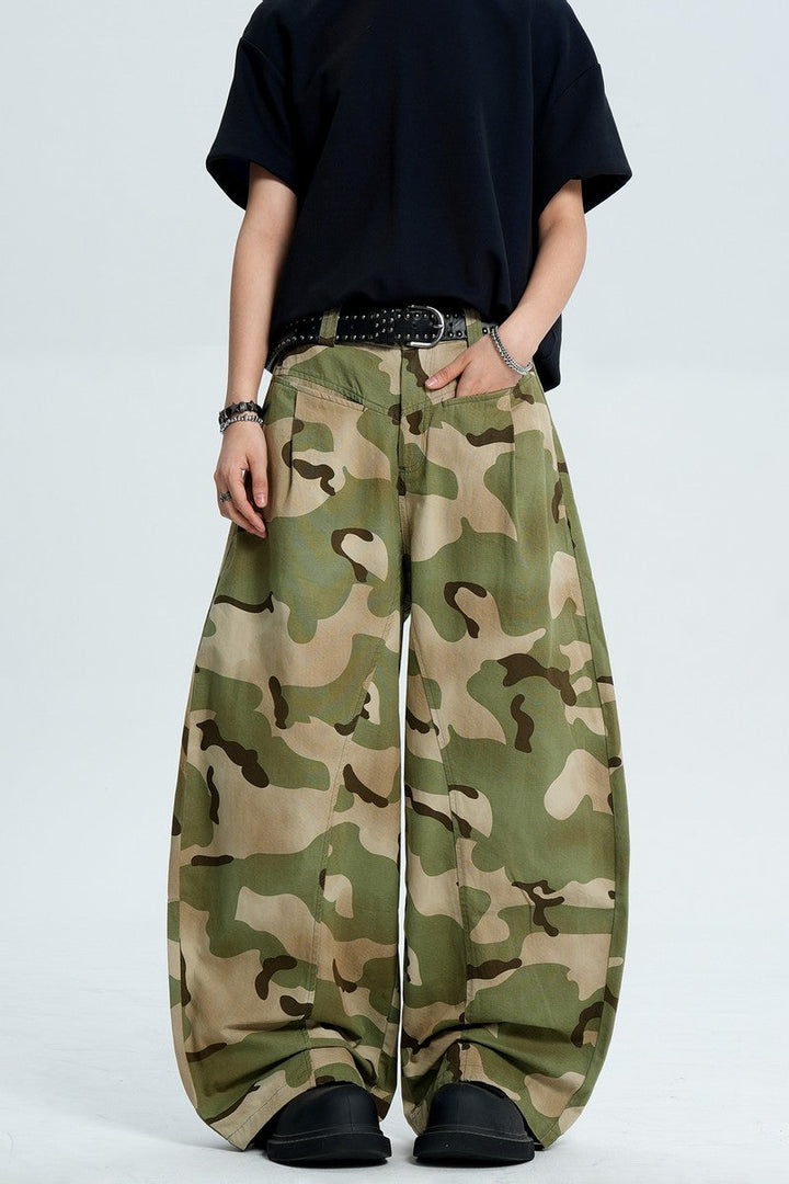 Camo Pleated Wide Leg Pants