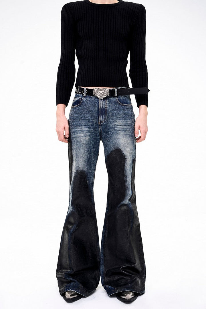 Waxed Flare Washed Jeans