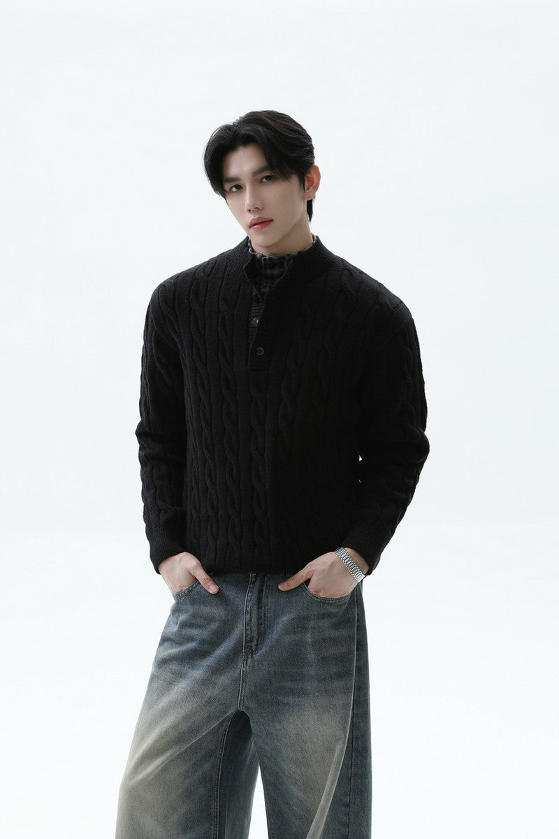 Layered Look Henley Knit Sweater