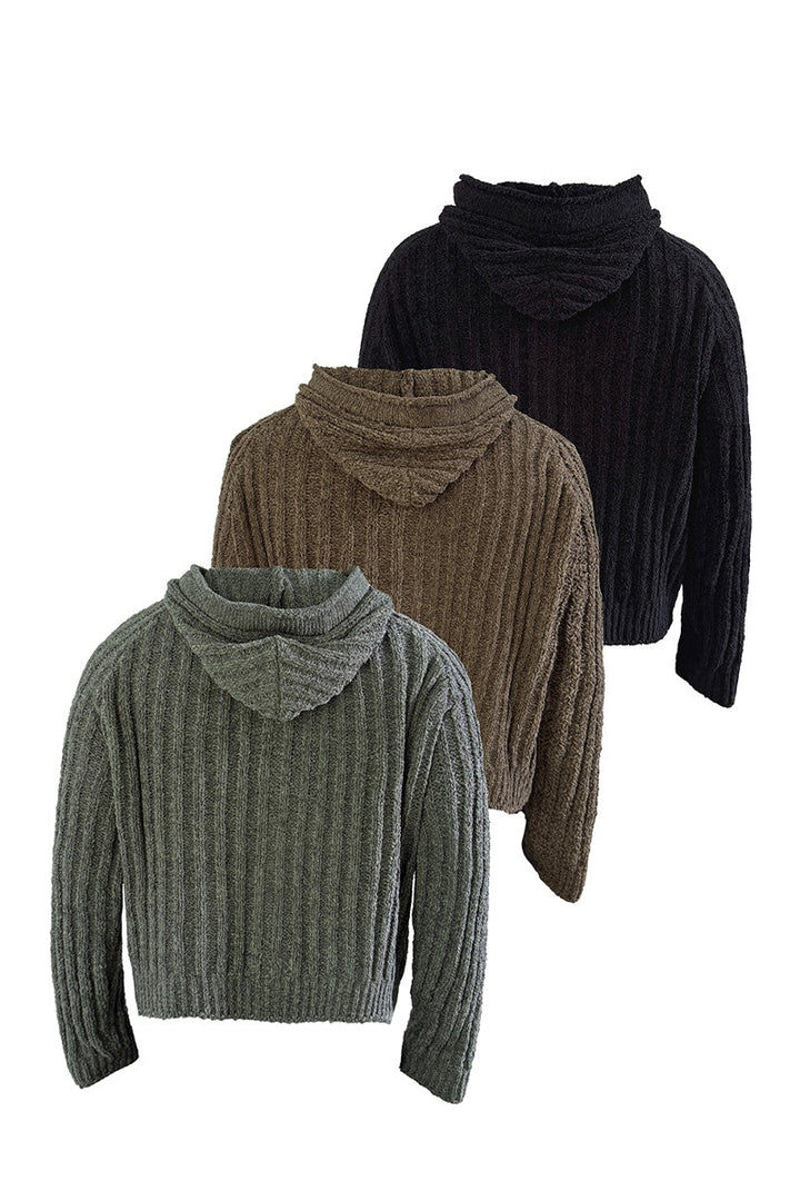 Ribbed Knit Hooded Sweater