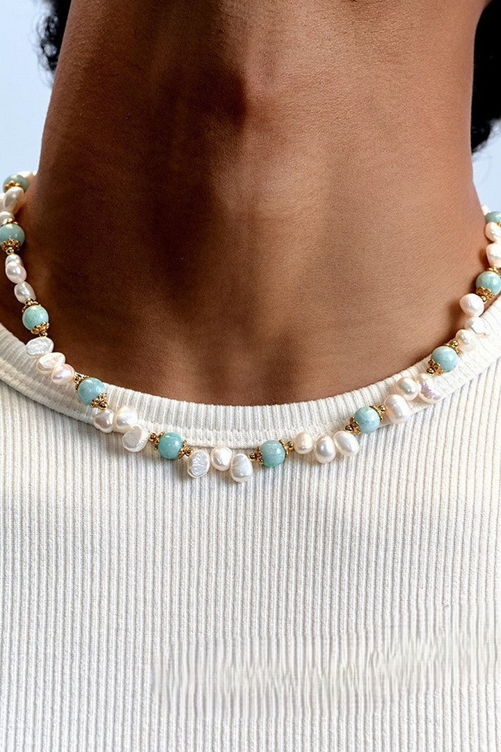 Amazonite Pearl Pendant Necklace