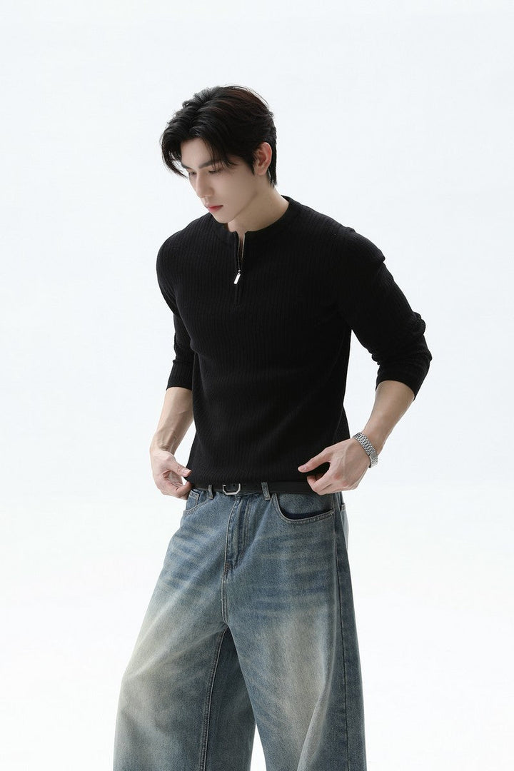 Textured Half Zip Knit Sweater